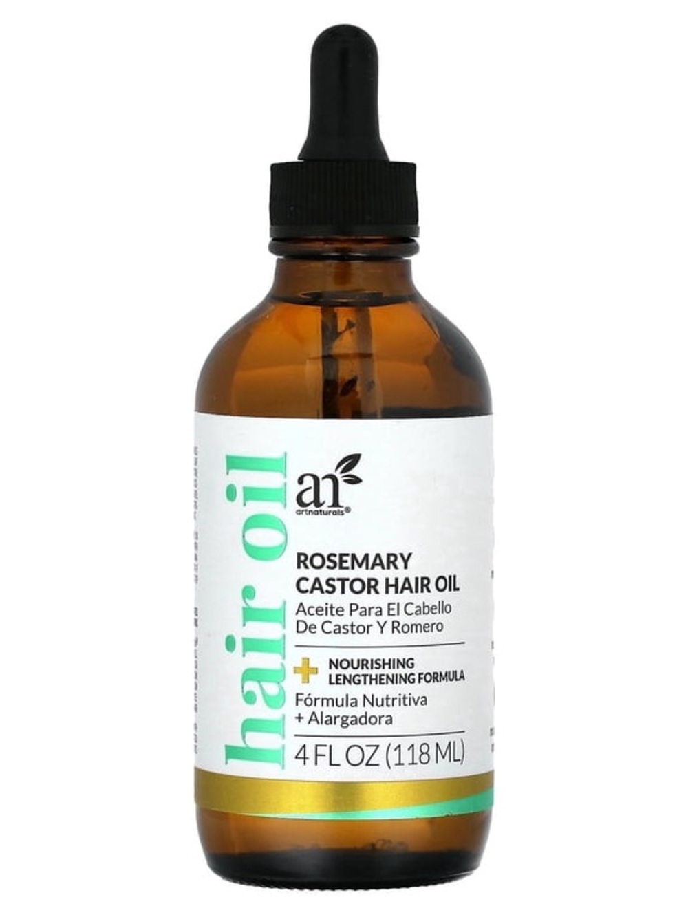 BRAND NEW ArtNaturals Rosemary Castor Hair Oil - Amber Bottle with Black Dropper